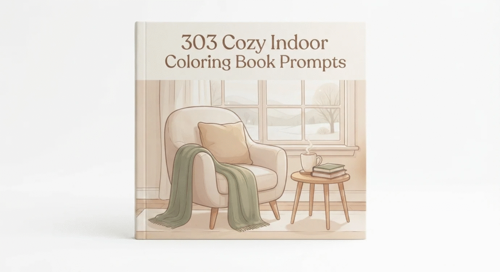 303 Cozy Indoor Coloring Book Prompts with Full PLR